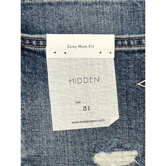 Hidden Zoey Mom Fit Crop Distressed Jeans in Med Wash - Sz 31 - NWT - Picture 3 of 6